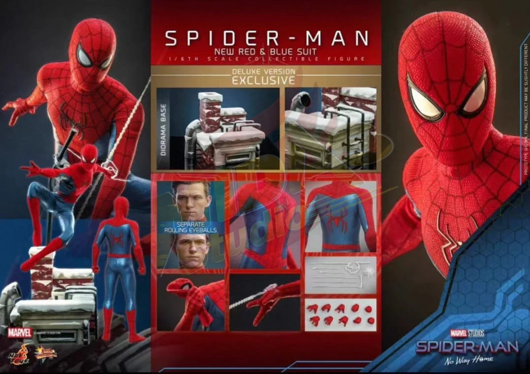 Brand New🔥 Hot Toys 1/6 Scale Spider-Man: No Way Home Spider-Man (New Red and Blue Suit) Collectible Figure (Deluxe Edition, MMS680)